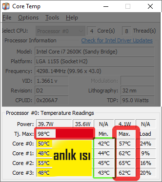 termal macun yenileme, işlemci cpu ısısı görme, core temp