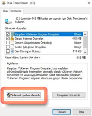 windows disk temizleme sistem dosyalarini temizle