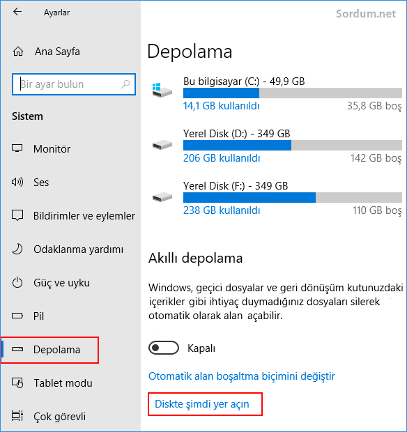 windows10 11 depolama alan temizlik