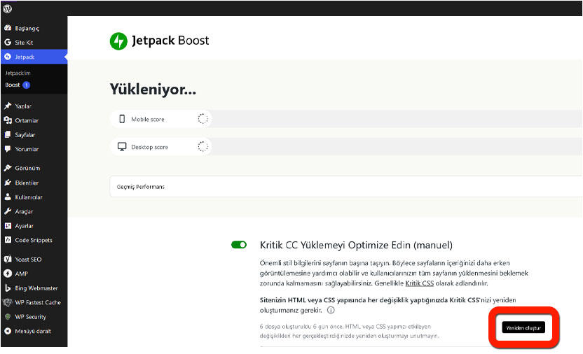 web sitesi hızlandırma, JetPack Boost, ana ekran