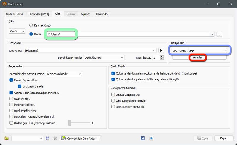 web sitesi hızlandırma, XnConvert, çıktı ekranı