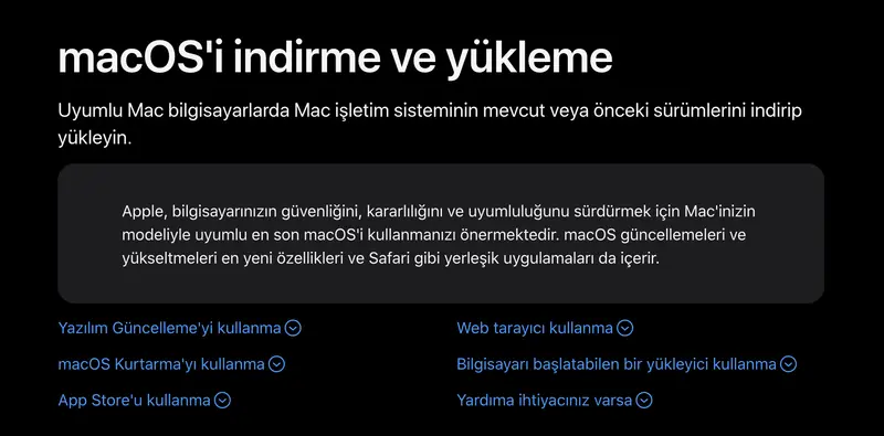 Apple Mac ile MacOS guncelleme