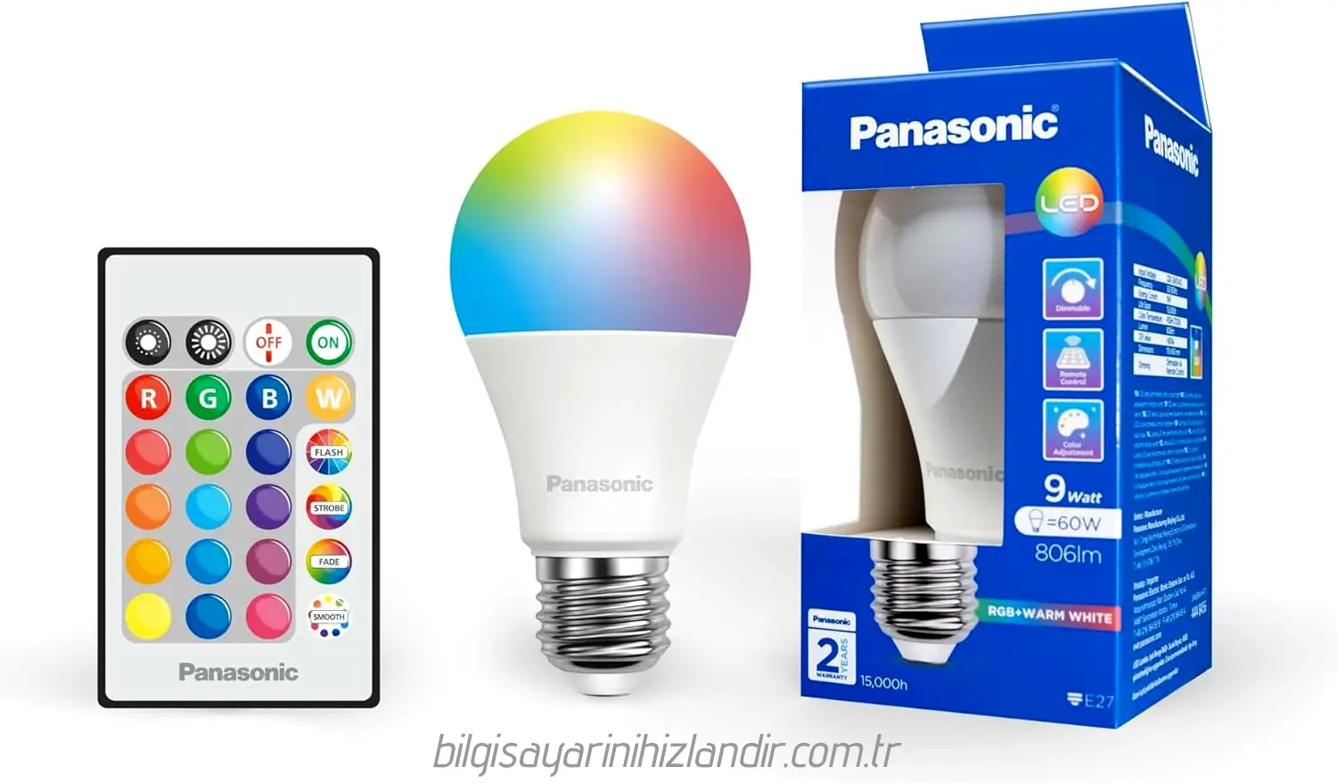 Panasonic E27 LED Smart Uzaktan Kumandalı Lamba 9W RGB - kutu ve içeriği
