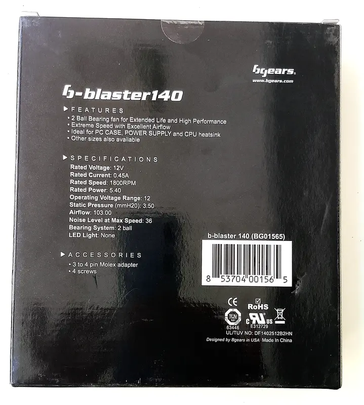 Bgears B-Blaster 140 mm, 2 rulmanlı kasa, bilgisayar fanı 12 Bgears 14 inc PC kasa fani 2